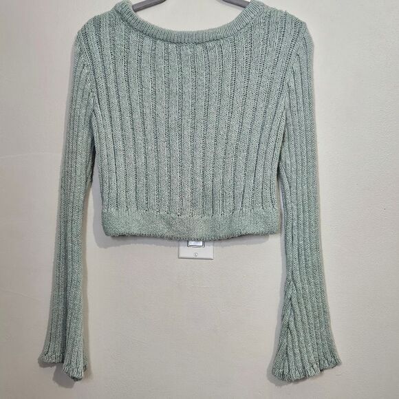 Forever 21 Ribbed Knit Cardigan Sweater Bell Sleeves Light Green Small - Picture 3 of 8